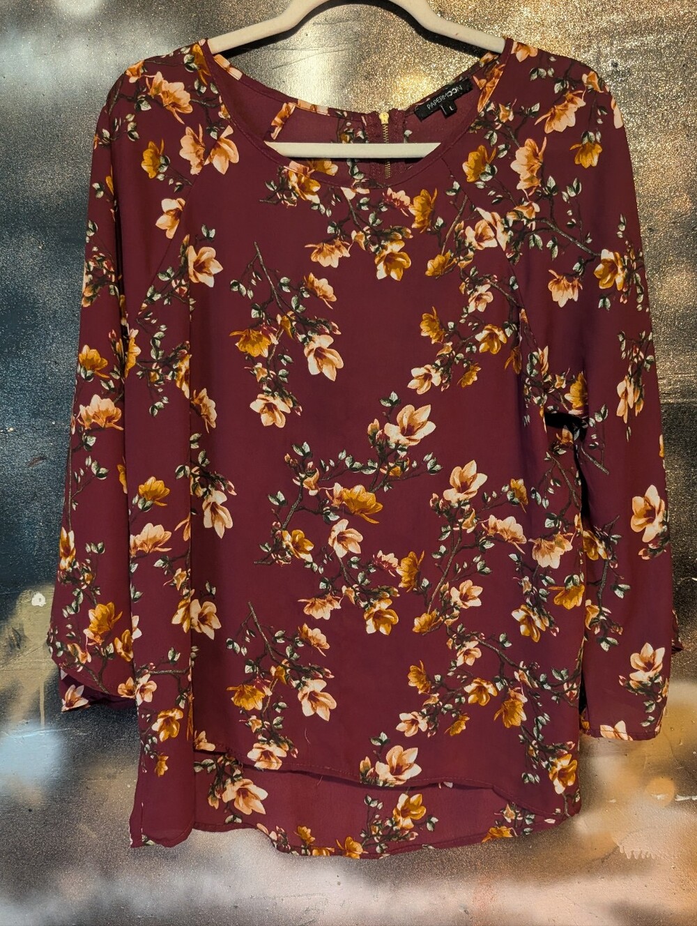 Papermoon Burgundy Floral Long-Sleeve Blouse